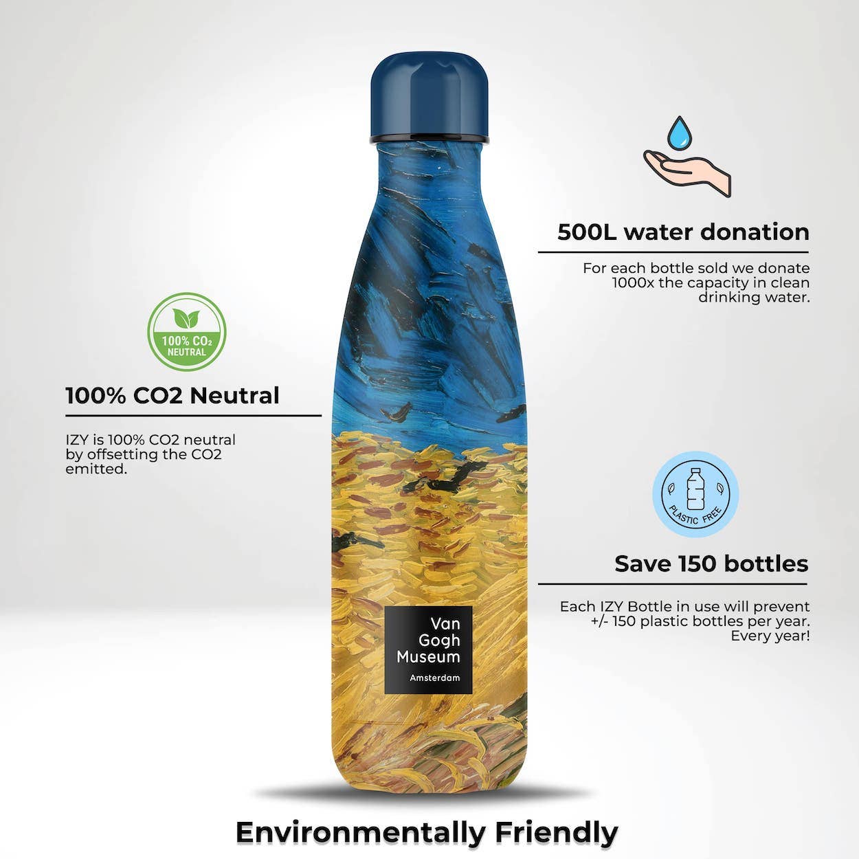 IZY Bottles - Wholesale Waterfles - Geïsoleerde thermosfles van 500 ml met 'Wheatfield' van Van Gogh2