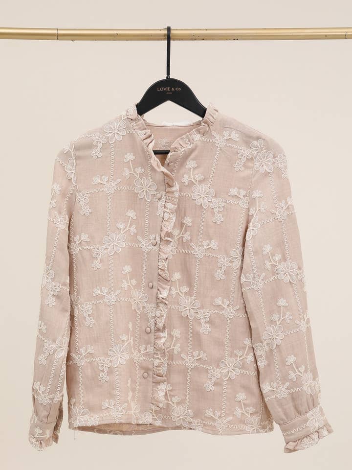 LOVIE & CO - Wholesale Button Down Shirt - Women's - Embroidered floral blouse - 4866T-CAITLIN
