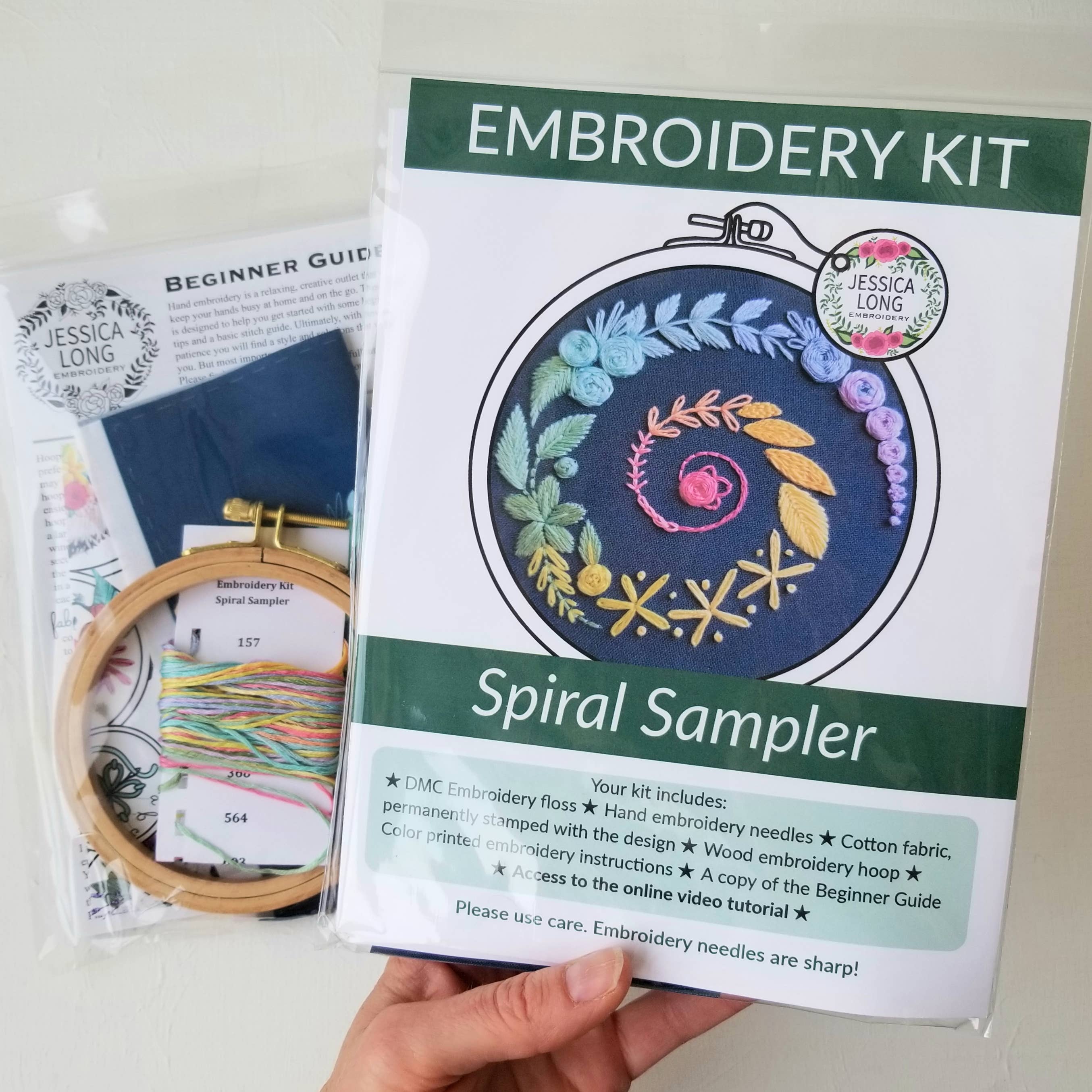 Jessica Long Embroidery - Wholesale Embroidery/Cross Stitch Supplies - Spiral Sampler Beginner Embroidery Kit2