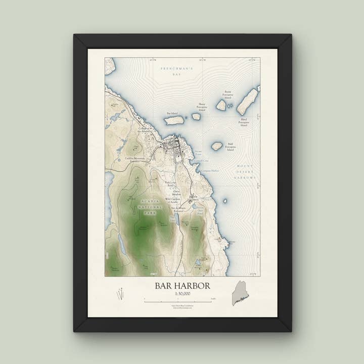 Bar Harbor Maine Map Art Print Multiple Styles for wholesale by Scott Lussier Maps