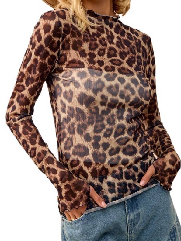 Haut en maille imprimé léopard à manches longues pour la vente par Vanilla Monkey