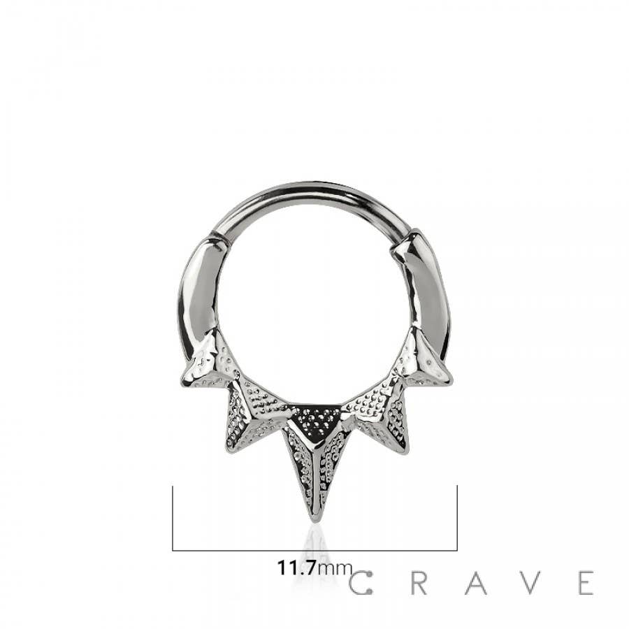 CRAVE - Wholesale Single Earring - 316L SURGICAL STEEL UNICORN TRIPLE CORRUGATED SPIKE FRONT SE2