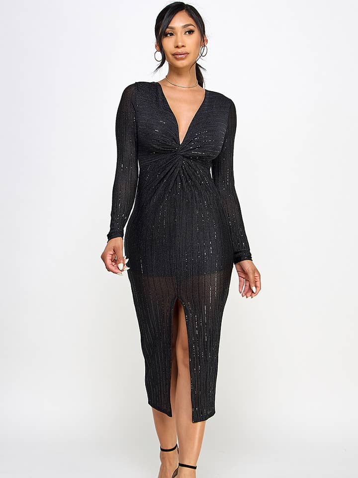 Robe midi métallisée à nœud sur le devant pour la vente par Spring Haze Inc.