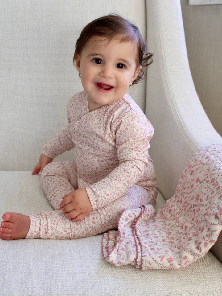 Little Threads - Wholesale Sleepsuit - Baby - Mauve Heirloom Vine Bamboo Wrap Footie1