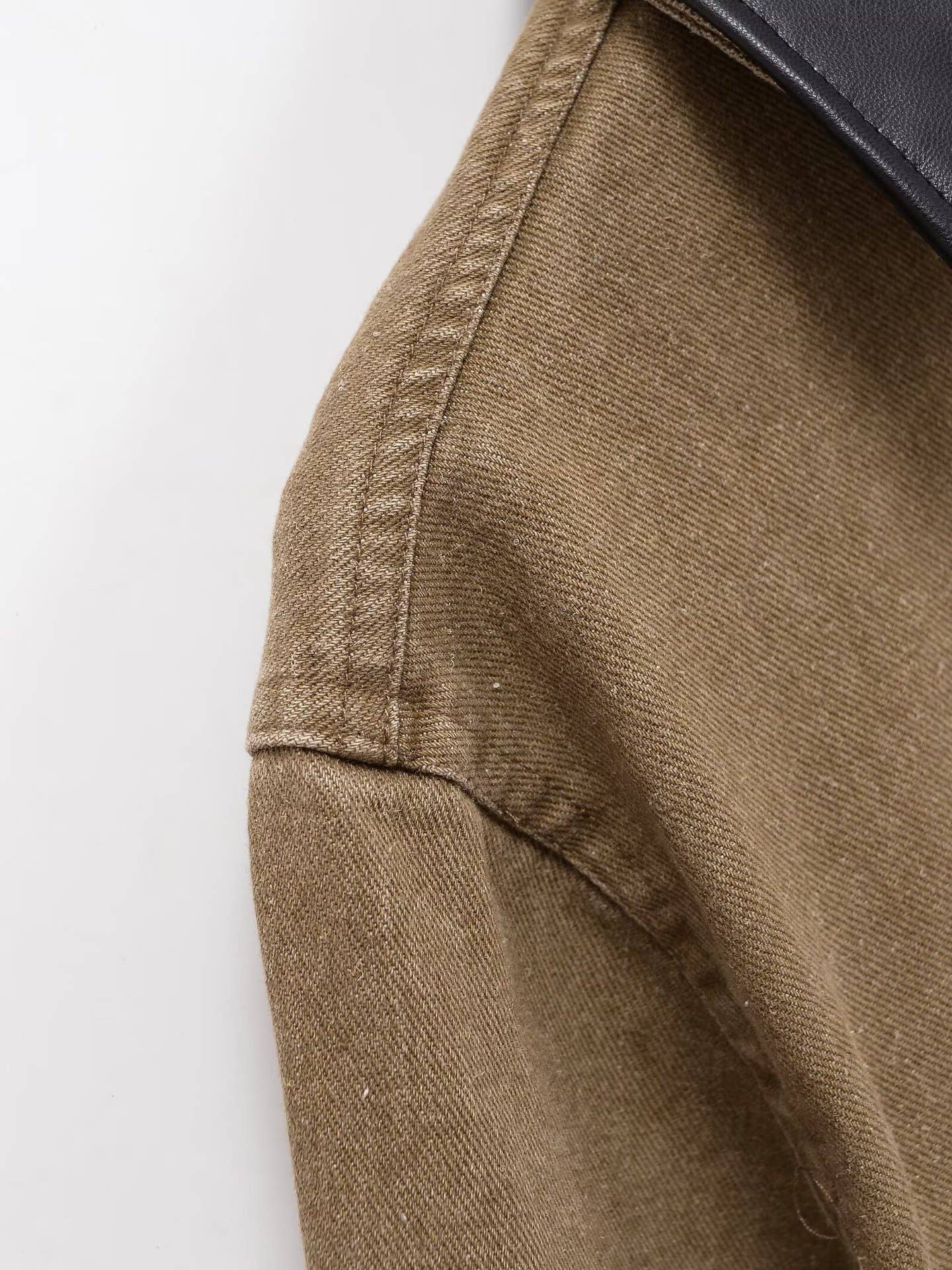 KHAKI Stitching collision color lapel denim jacket for wholesale on Faire3