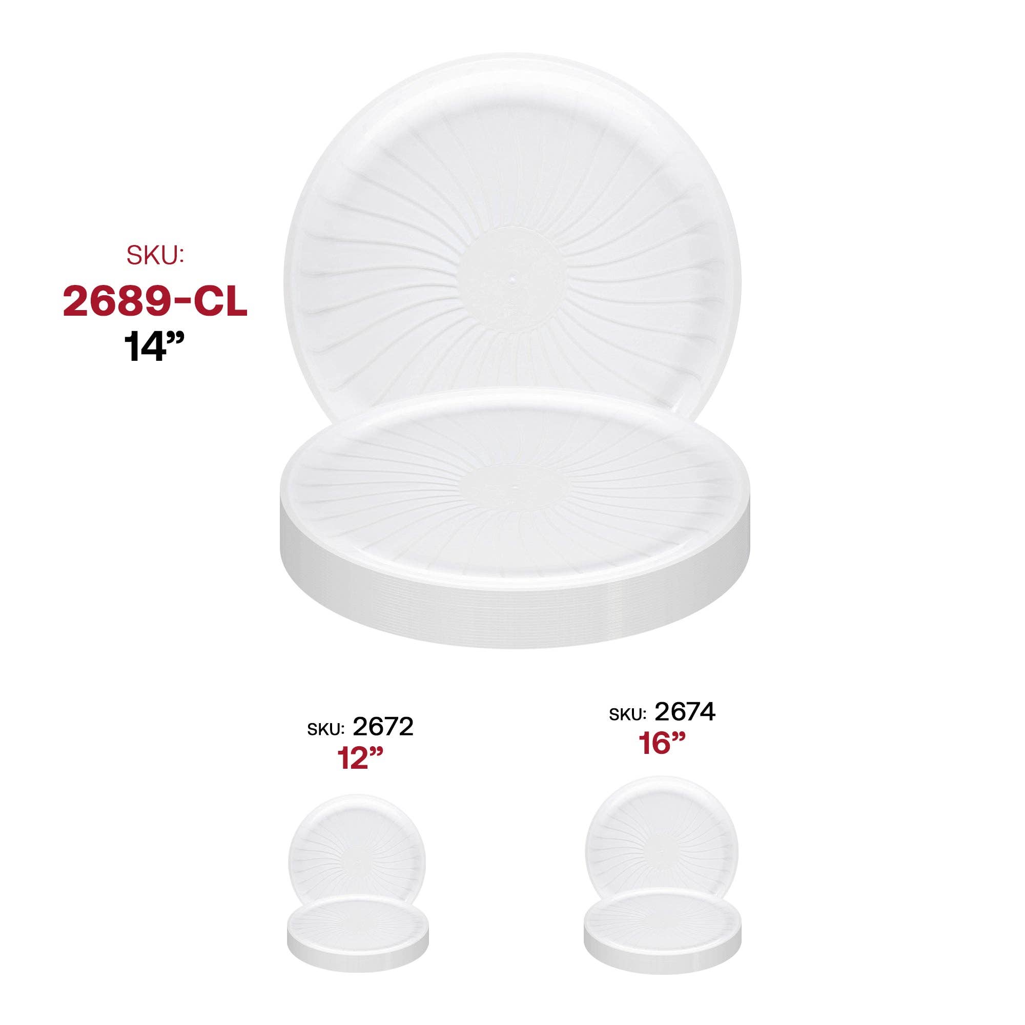 Smarty had a Party - Wholesale Serving Tray - 14" Clear Pavilion Round Disposable Plastic Trays - 24 pcs6