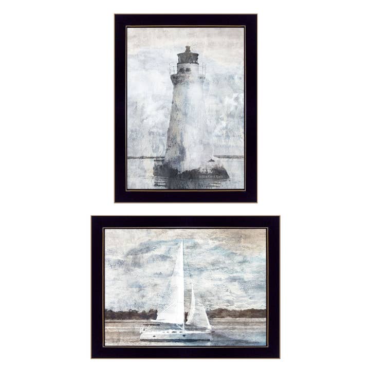 "Lighthouse Sailboat" 2-delt vignette kunsttryk for engroshandel hos Trendy Decor 4U
