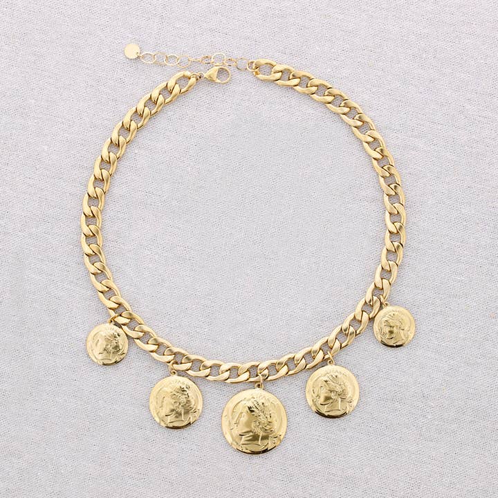 gold Steel Choker Coin Pendants for wholesale on Faire0