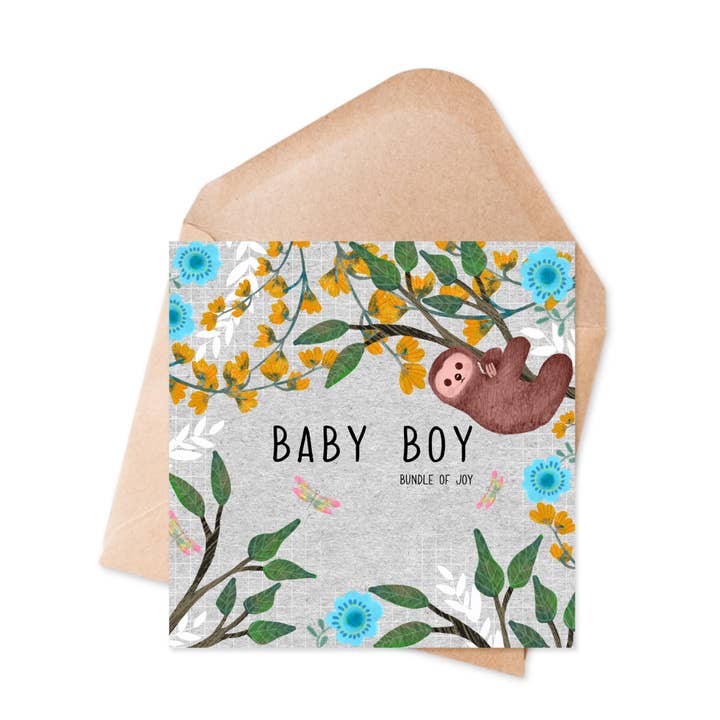 Baby Boy a bundle of Joy Card - New Baby Card for wholesale by Ilana Ewing Designs