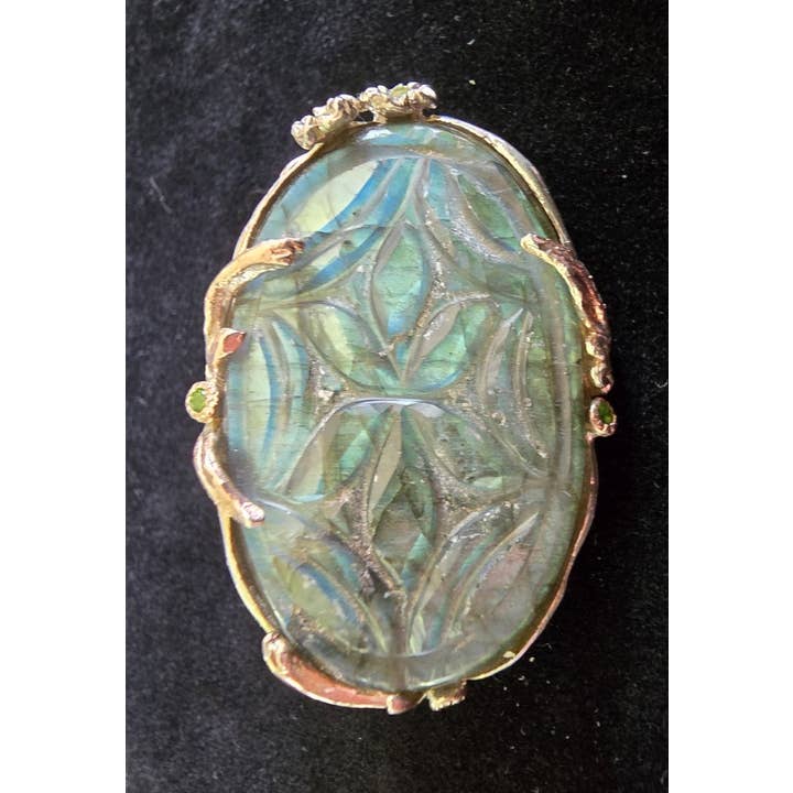 48ct Natural Labradorite Sterling Silver Brooch Pin for wholesale by Wilde Aesthetics