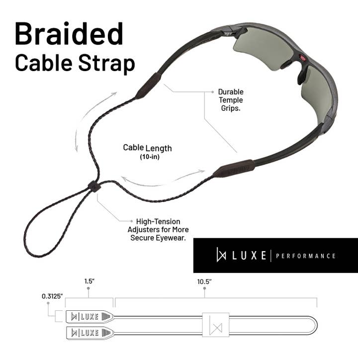 Luxe Performance Braided Eyewear Cable Strap for wholesale by Luxe Performance