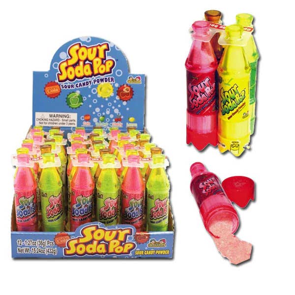 Long Island Candy Factory - Wholesale Boiled sweets - Kidsmania Sour Soda Pop Candy Powder Bottle Cola 4 Flavor 12 ct0