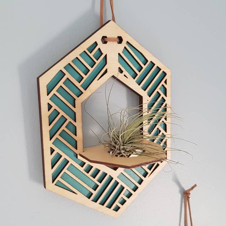 Mini Air Plant Wall Hanger | Artisan Made | Natural Stain for wholesale by Wood Chip Decor