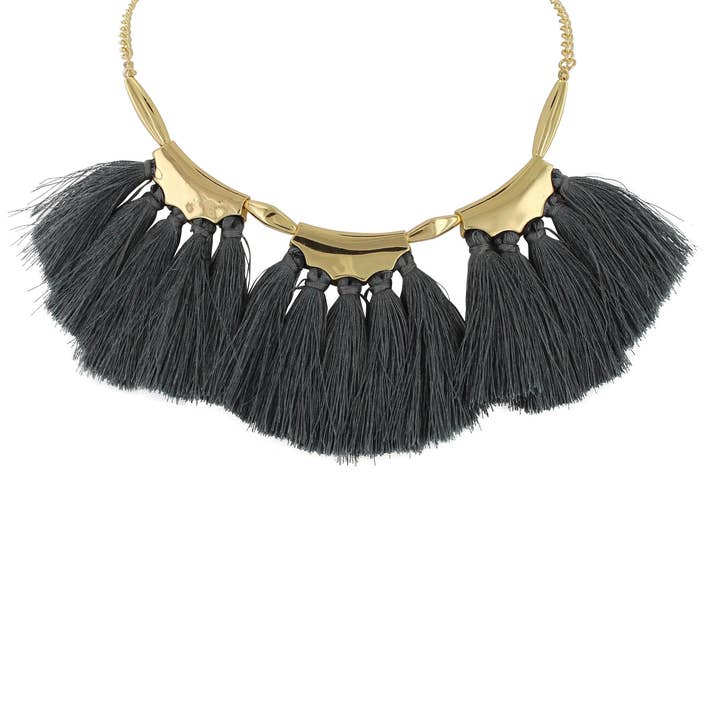 Trio Tassel Fan Necklace for wholesale by Olivia Welles