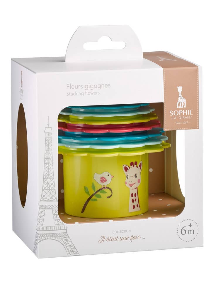 Stacking Flowers for wholesale by Sophie la Girafe by Calisson Toys.