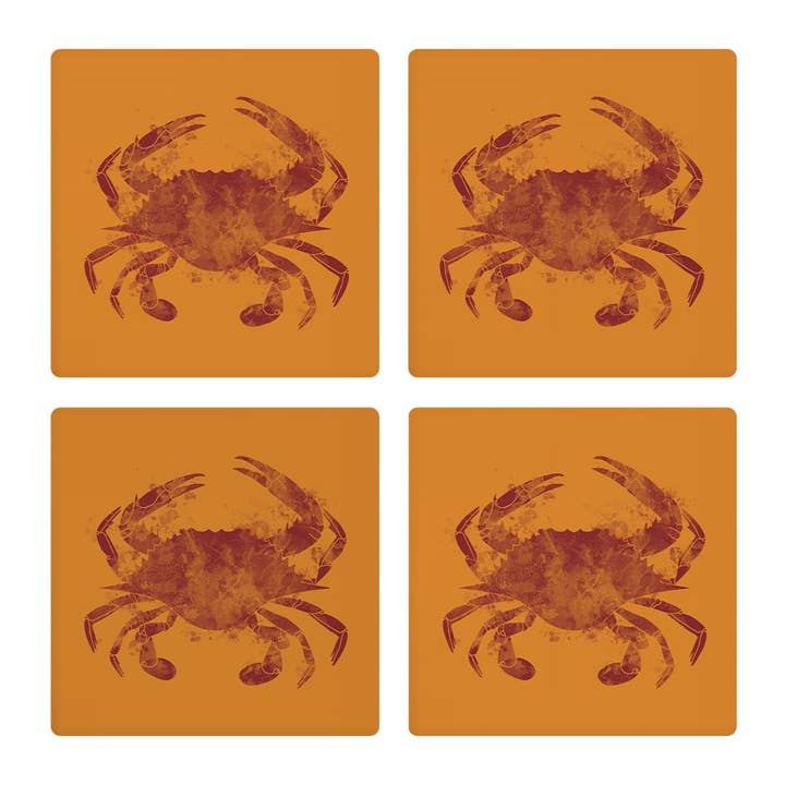Love Local - Wholesale Coasters - Louisiana Colorful Water Color Blue Crab | Absorbent Coasters | Set of 4 | Min 2
