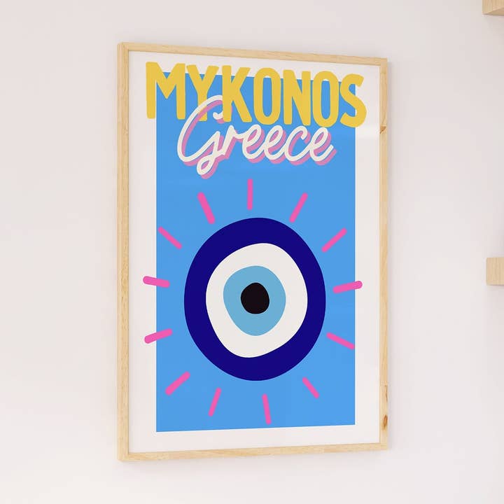 MYKONOS | Stampa da viaggio, stampa da viaggio dai colori vivaci per la vendita all'ingrosso da parte di Moo and May Studio