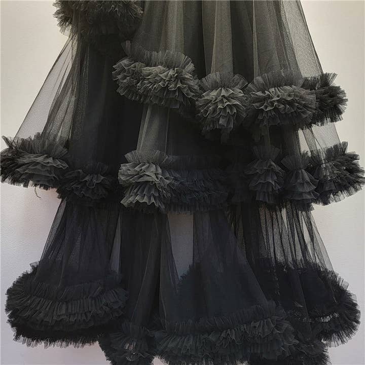 Sanyao Fashion – wholesale Skirt – Women’s – M171 Ruffled Mesh Layered Skirt – High Waist Cake Silhouette3
