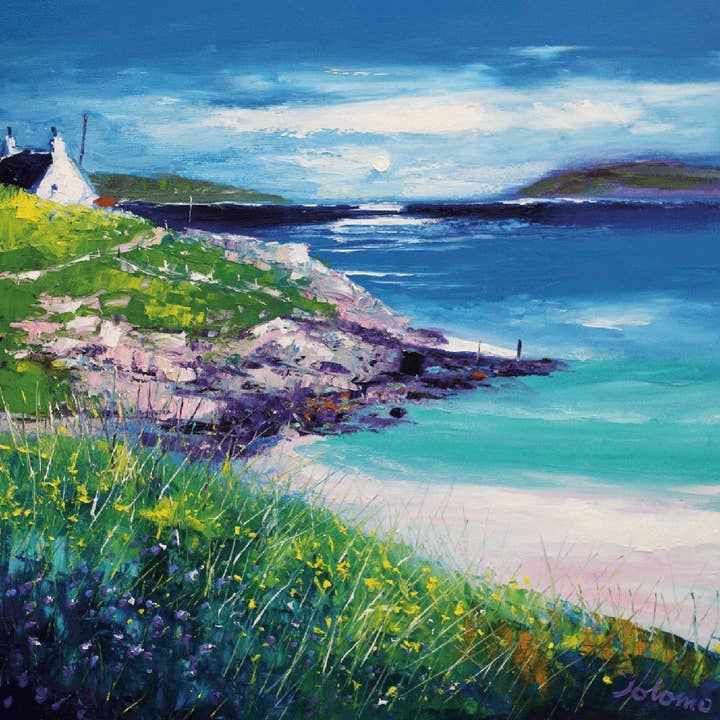 Jolomo Greeting Card Summer Moonlight Vatersay Bay Isle for wholesale by Island Blue Publishing