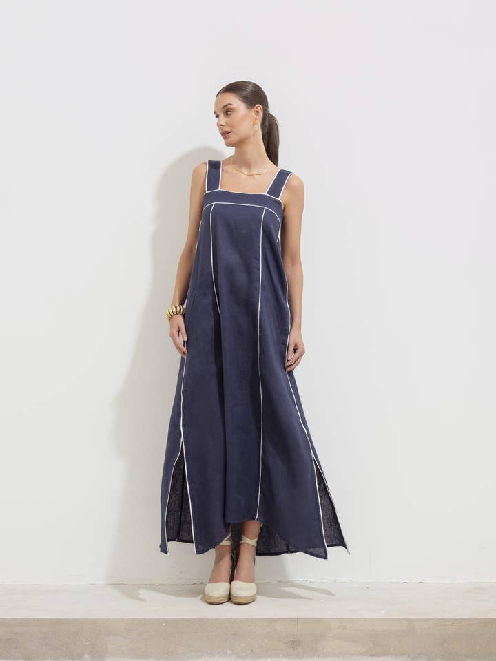 BELEN DRESS NAVY AND WHITE for wholesale by Maria la Paz