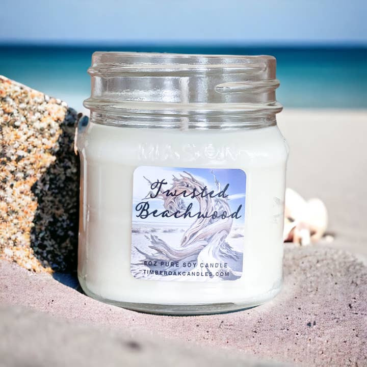 TWISTED BEACHWOOD | 8oz Mason Jar | 100% Pure Soy Candle for wholesale by Timber Oak Candles