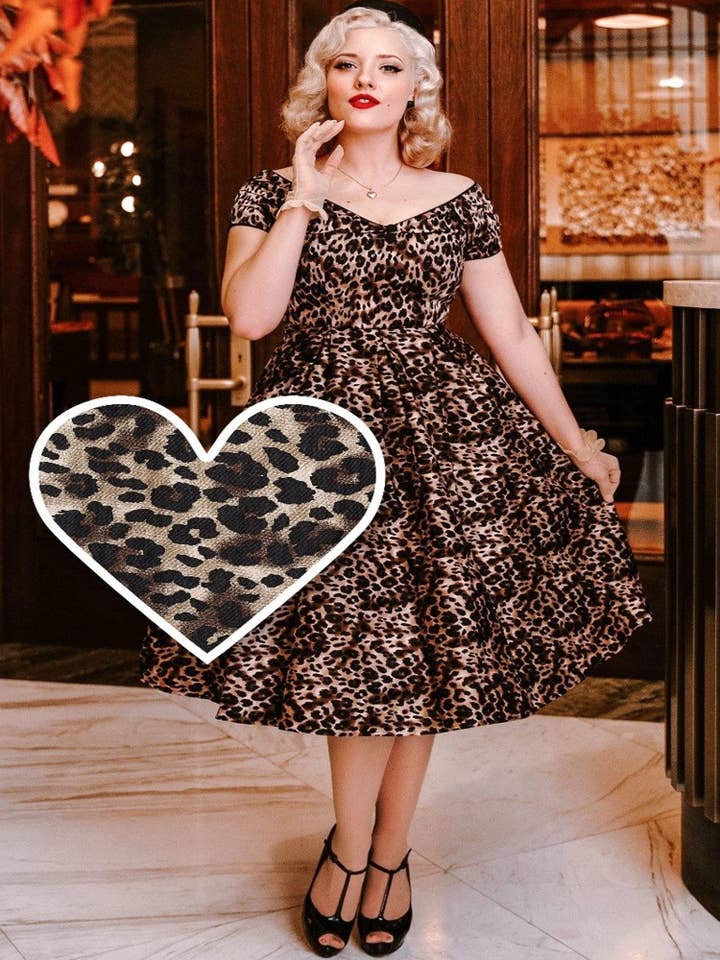 Dolly & Dotty - Wholesale Dress - Women's - Lily Off Shoulder Swing Dress in Leopard Print