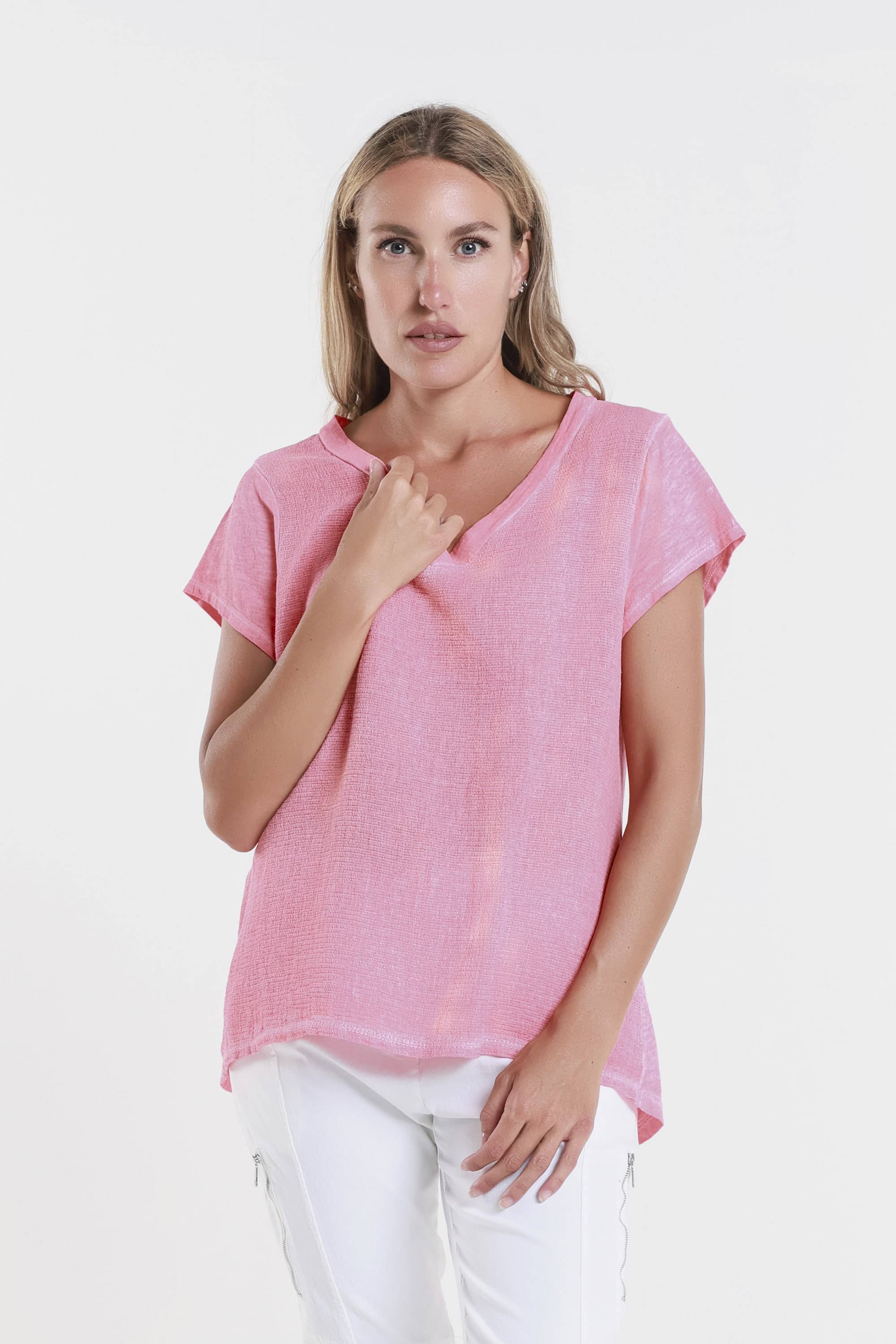 TINA Stephens Italy/Tees By Tina - Wholesale Blouse - Women's - Nola Cotton/Linen V-Neck Top (BSS207)23