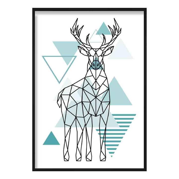Geometric Scandinavian Majestic Stag Aqua Blue Poster Print for wholesale by Artze Wall Art