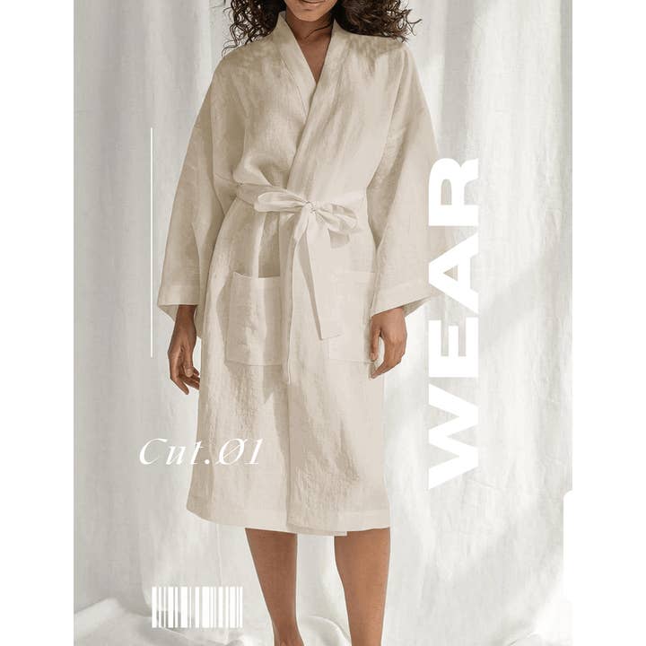 Cut Ø1 - Monogrammed Linen Robe In Oatmeal for wholesale by Bedlam