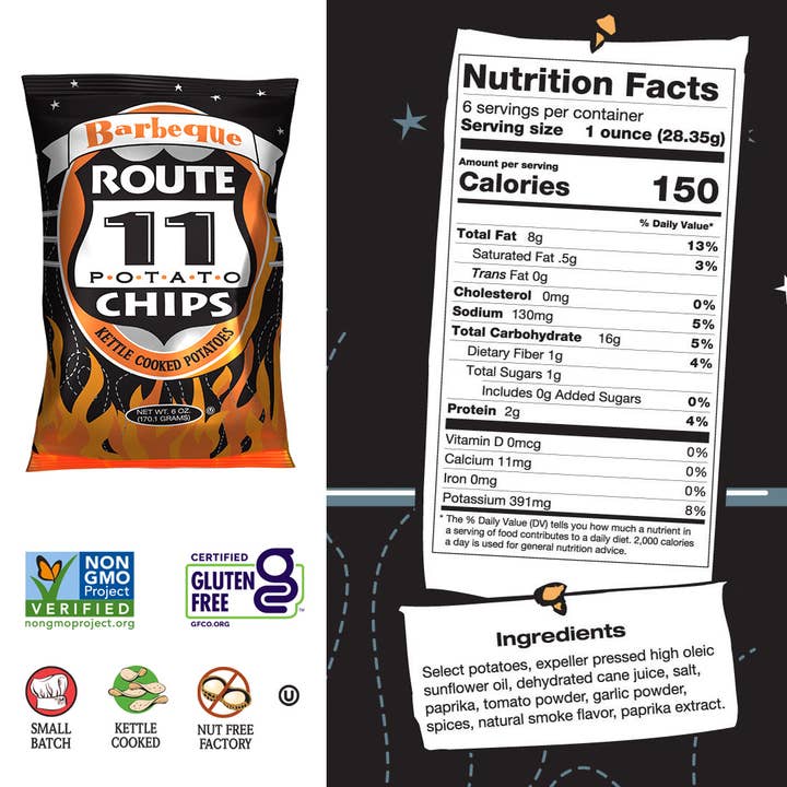 Route 11 Potato Chips - Wholesale Chips - Route 11 Barbeque Potato Chips (6oz)2