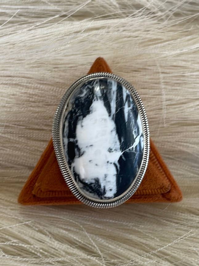 Navajo Sterling Zilver & Witte Buffel Verstelbare Ring Gesigneerd voor wholesale door Nizhonitradersllc