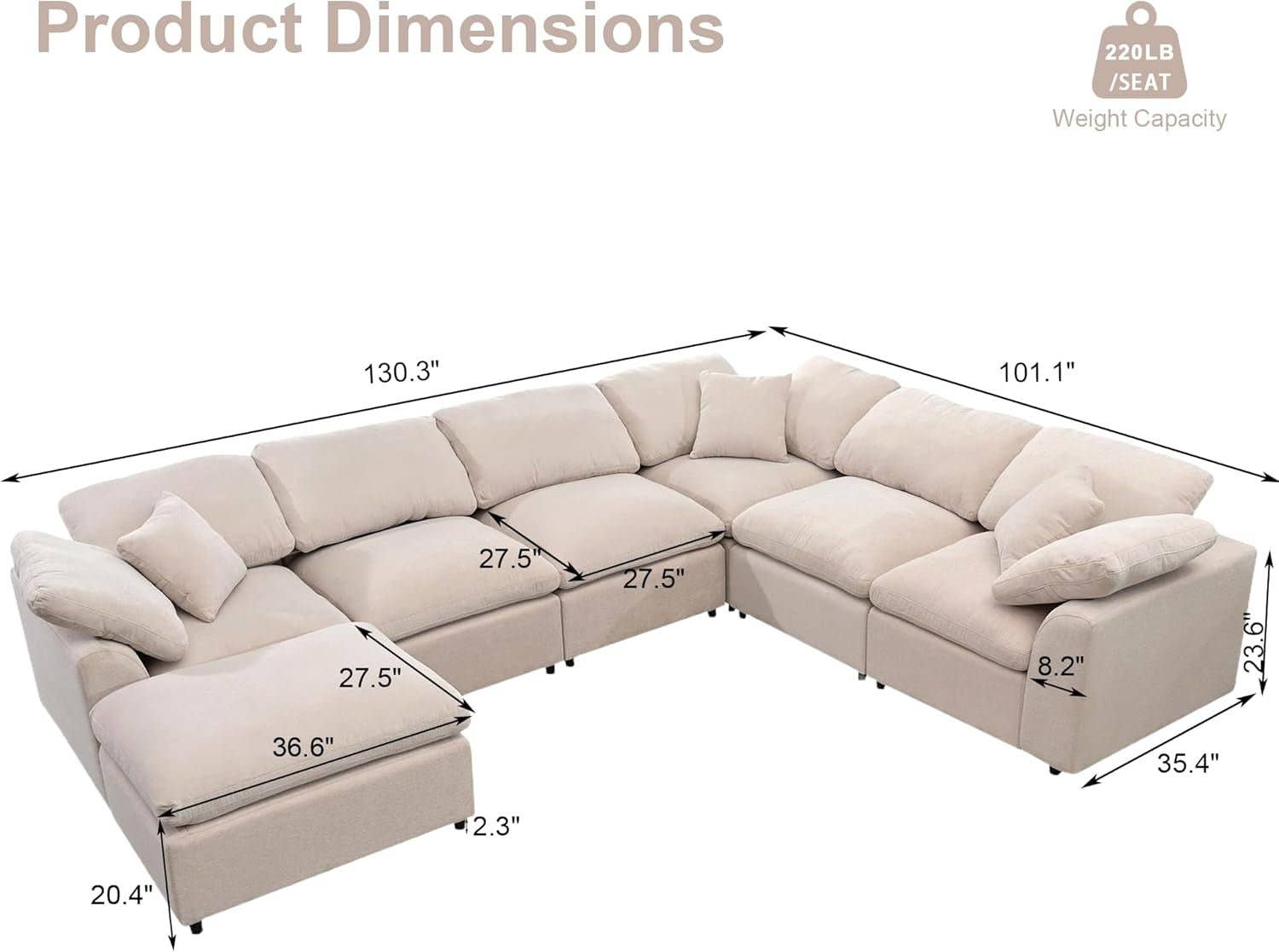Beige Oversized U Shaped Modular Sectional Sofa with Ottoman for wholesale on Faire1