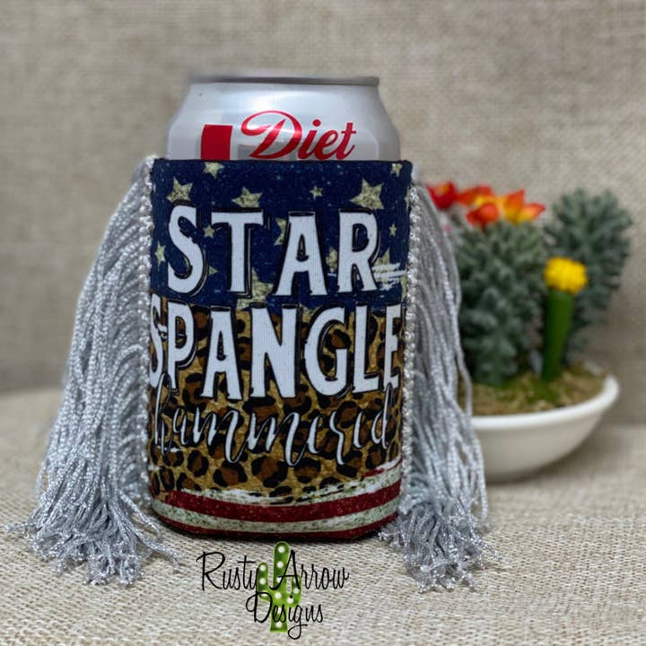Regular Star-Spangled Hammered Fringe Koozie for wholesale by RAD Wholesale