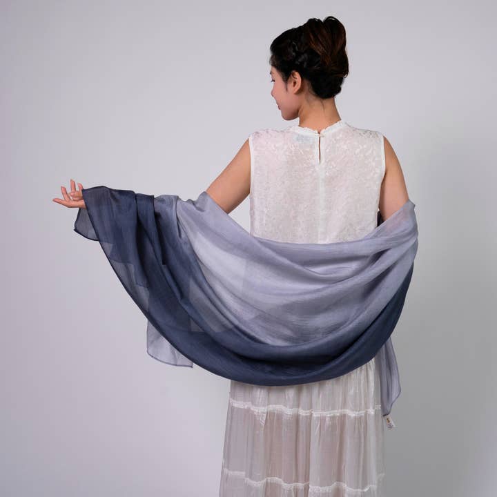 Ombre Grey White Silk Habotai Scarf – Lightweight, Soft, and Stylish for wholesale by Silk and Bears