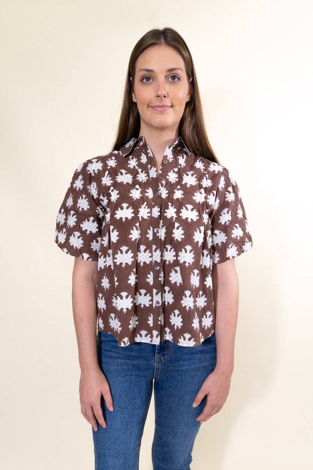 Ex Voto - Wholesale Blouse - Women's - Lizzie Blouse in Chocolate Blockprint by ExVoto6