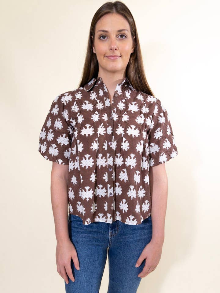 Ex Voto - Wholesale Blouse - Women's - Lizzie Blouse in Chocolate Blockprint by ExVoto6