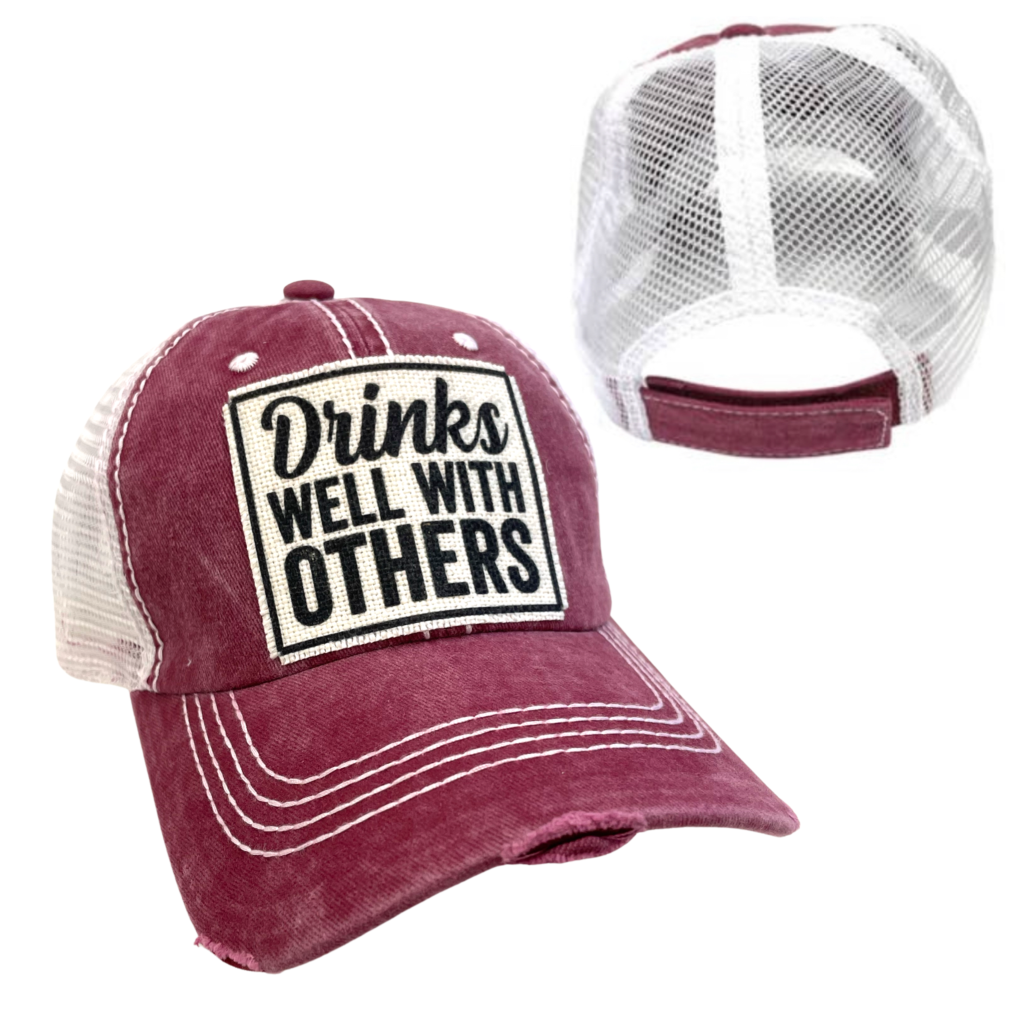 dkhandmade - Wholesale Trucker Hat - Unisex - DRINKS WELL WITH OTHERS BALL CAP | UNISEX HAT | DISTRESSED3