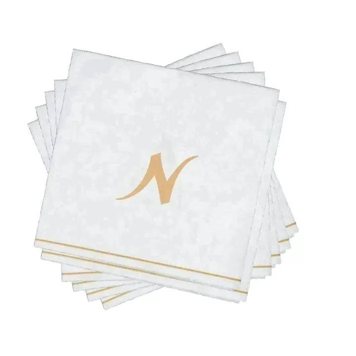 Servilletas de cóctel de papel MEM en hebreo blanco y dorado | 16 servilletas para venta al por mayor de Luxe Party