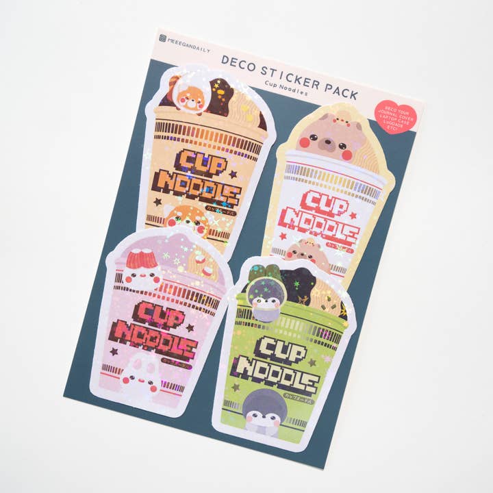 Chibi Cup Noodles Holo Sticker Pack for wholesale by Notmehmehstudio