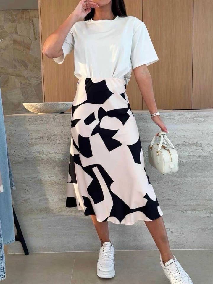 Satin printed long skirt - 6467-5 for wholesale by ESTEE BROWN