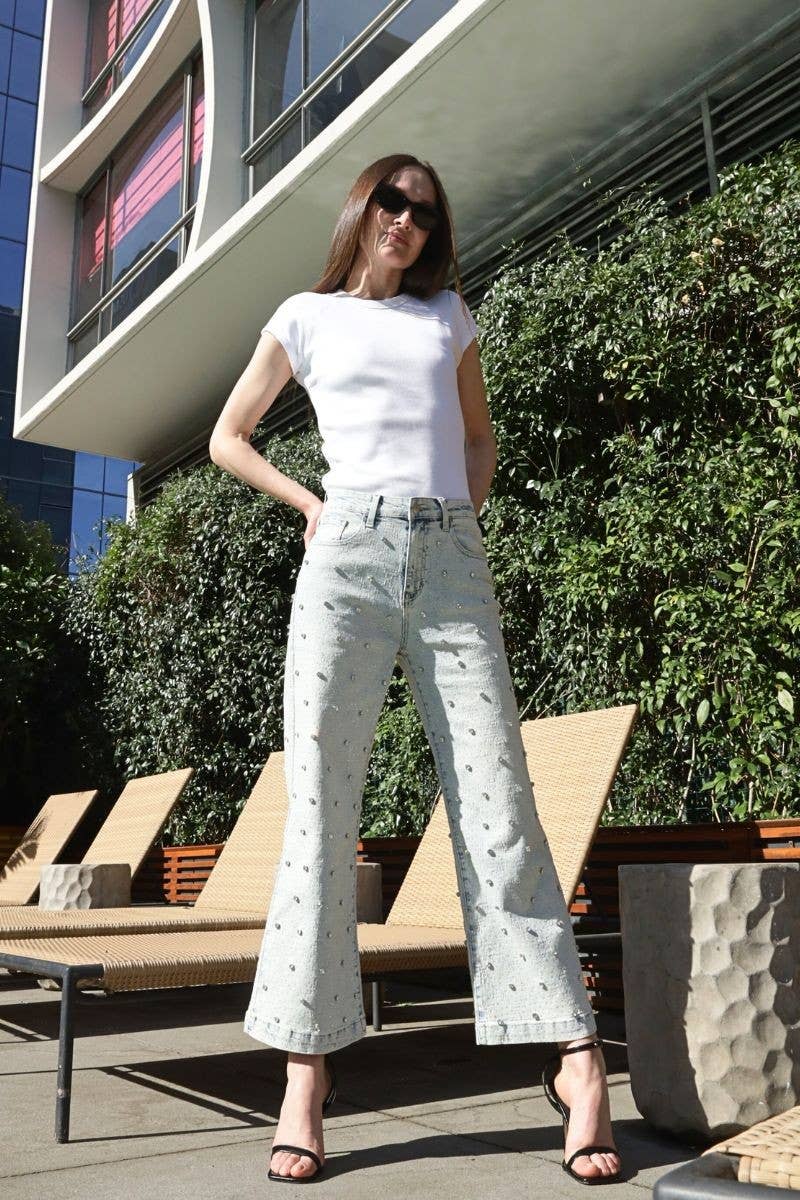 ARTEMIS VINTAGE - Vendita all'ingrosso Jeans - Donna - JEANS PALAZZO CORTI A VITA ALTA CON GIOIELLI APPLICATI5