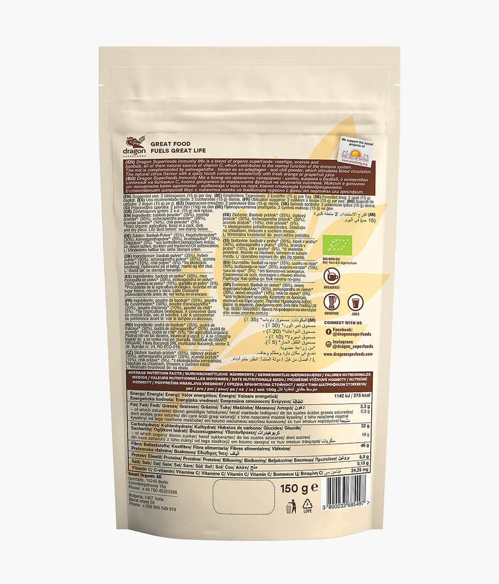 Smart Organic - Wholesale Protein/Superfood Powder - Immunity Mix, Bio, Dragon Superfoods, 150g1
