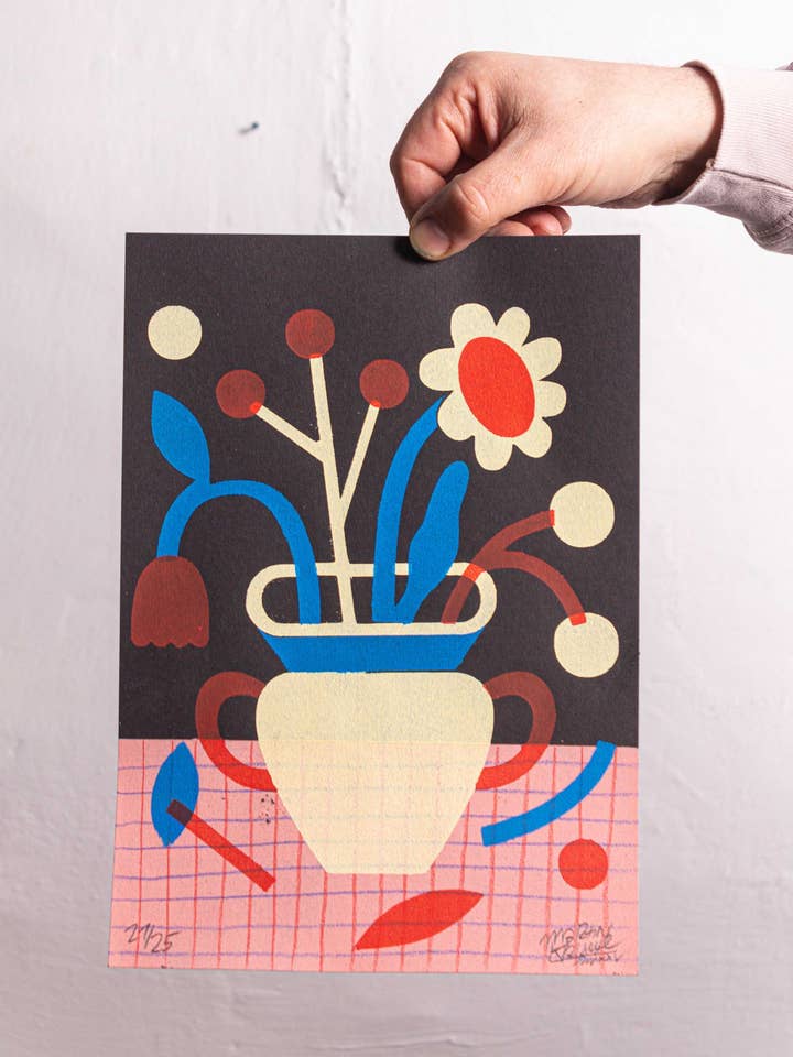 Stampa stencil "Bouquet nel vaso" DINA4 (21 x 29,7 cm) per la vendita all'ingrosso da parte di Martin Krusche Illustration