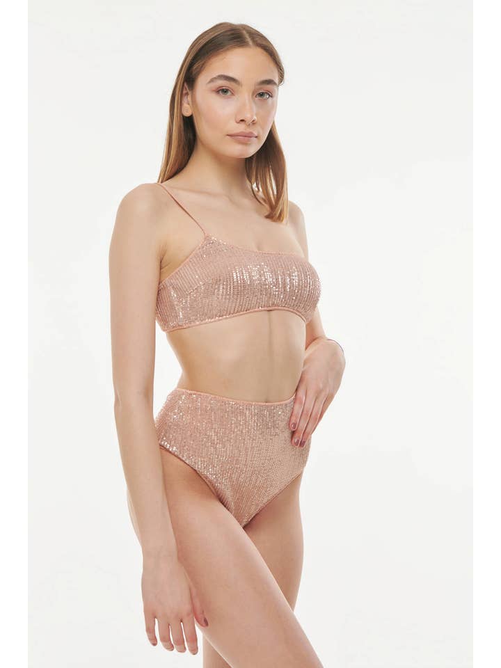 negro Bikini Giulia Bandeau con lentejuelas rosas y un hombro de venta al por mayor en Faire