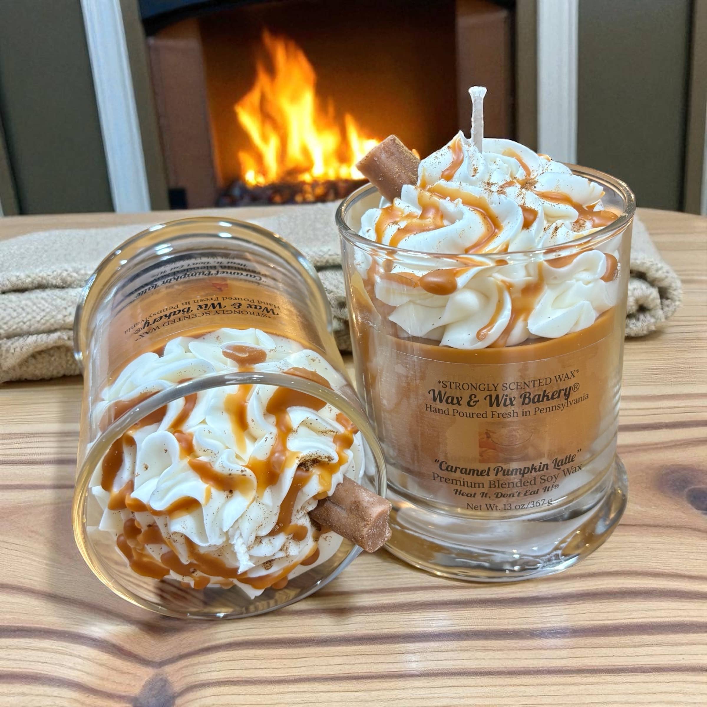 Wax and Wix Bakery® - Wholesale Jar/Filled Candle - Caramel Pumpkin Latte Candle. 13 oz. Large Soy Drink Candle.1