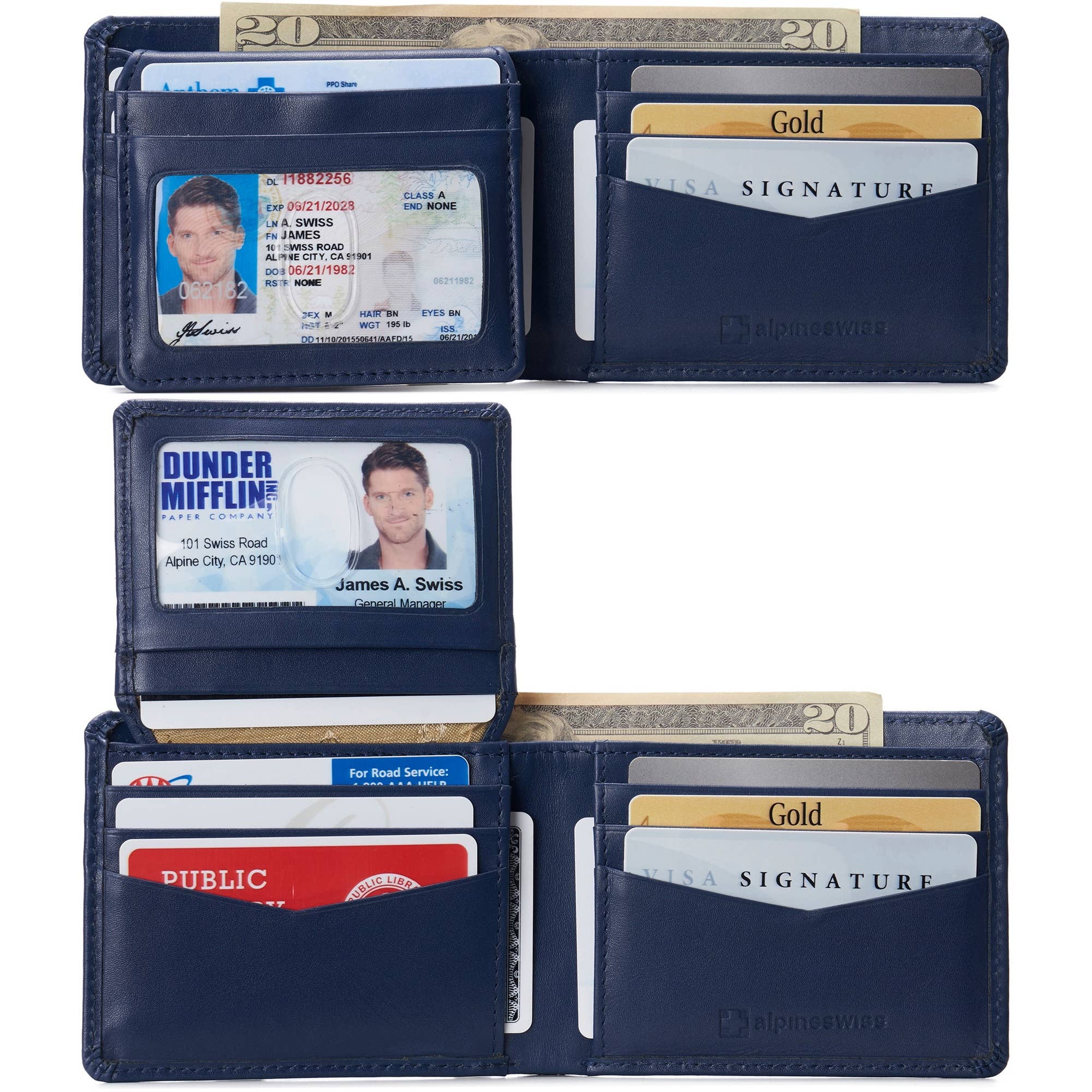 Alpine Swiss - Wholesale Wallet - Men's - Mens Genuine Leather Wallet Passcase Bifold  RFID Safe 2 ID17