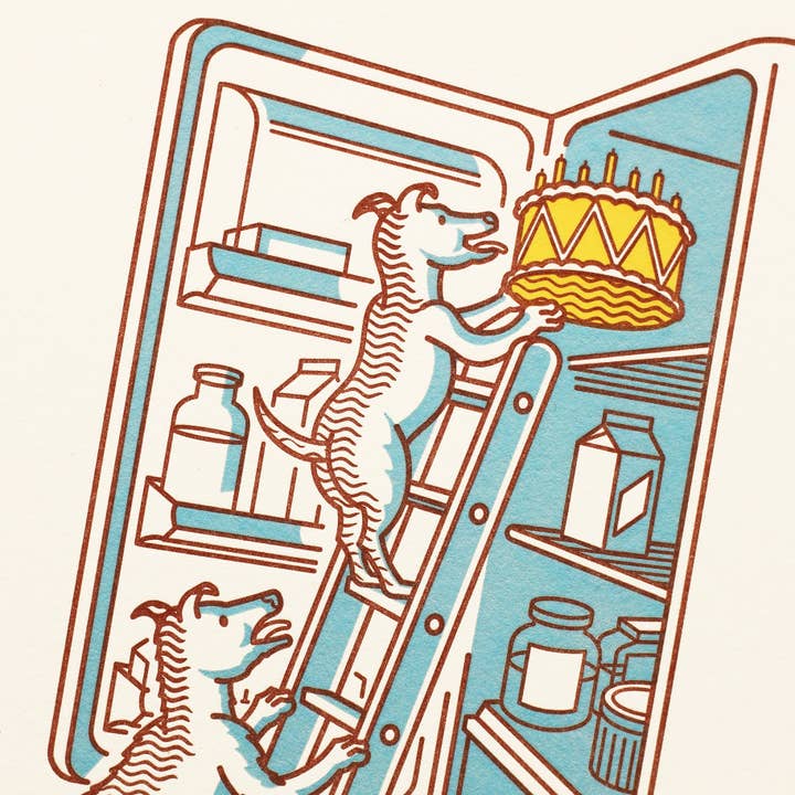 Fickle Hill Letterpress - Wholesale Birthday Card - Dogs Stealing Cake from Fridge Letterpress Birthday Card1