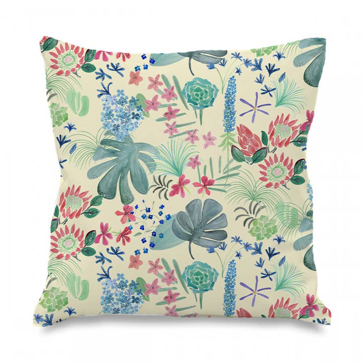 Tresco Abbey Gardens Printed Cushion for wholesale by Holly Woodman Textiles