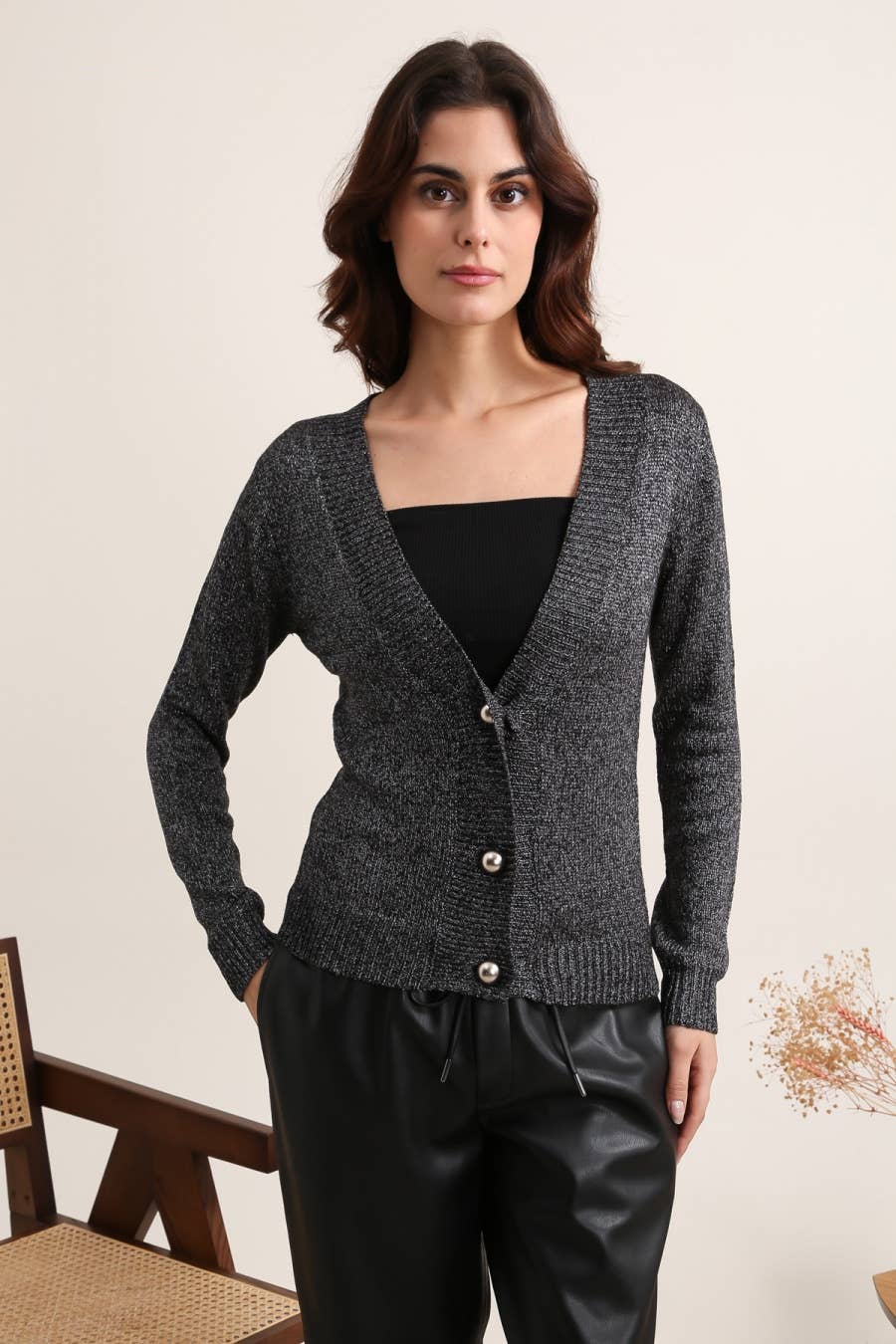CHOKLATE PARIS - Vente Pull en maille – femme - Gilet col V en maille métallisé - 23244