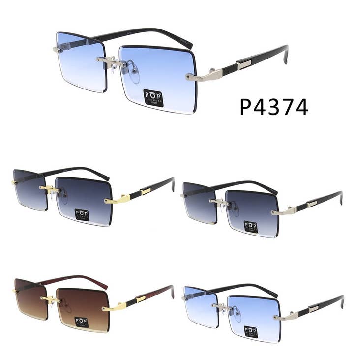 Rimless Unisex Rectangle Trendy Retro 90's Fashion Sunglasse for wholesale by Pop Fashionwear Inc